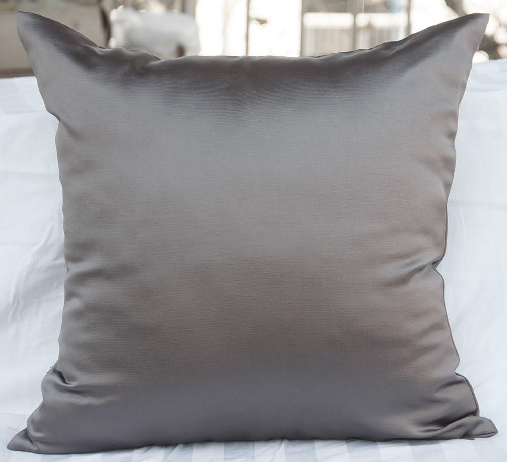 TangDepot Solid Heavy Satin Decorative Throw Pillow Cover, Euro Pillow Shams, European Throw Pillow Covers, Indoor/Outdoor Cushion Covers - (28"x28", Taupe)