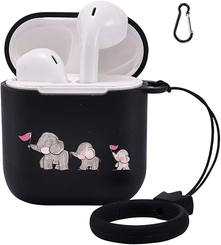 LuGeKe Fundas para Airpods 1 y 2 con llavero, bonita funda con estampado de elefante con TPU suave protectora, a prueba de golpes, para niñas,