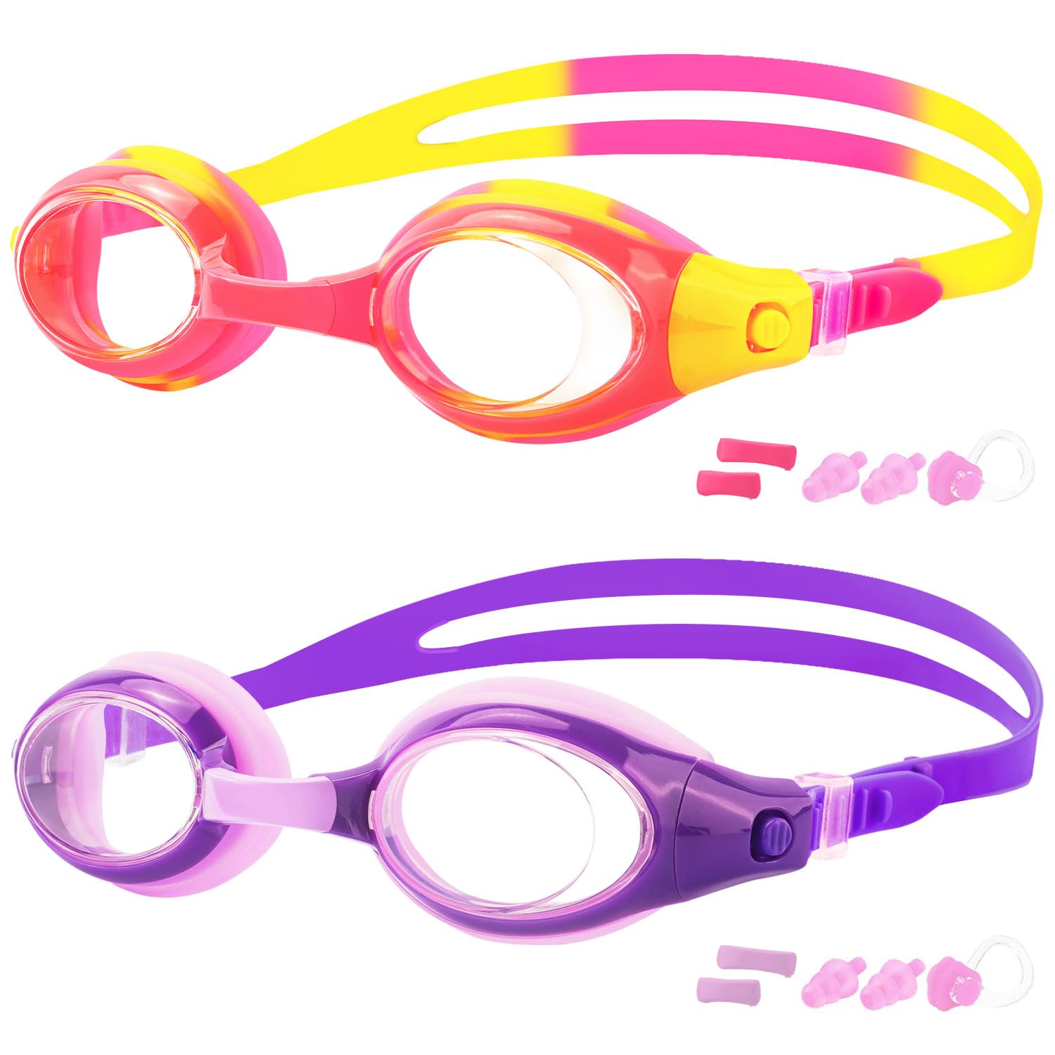 COOLOO 2-PACK Kids Swimming Goggles Junior Children Girls Boys Early Teens Age 3-15, with Anti-Fog, Waterproof, Protection Lenses