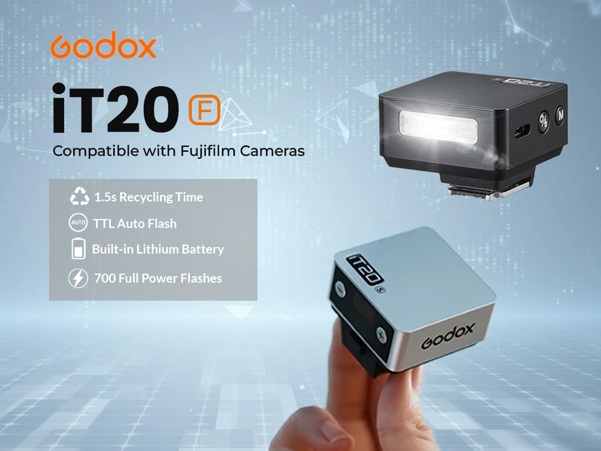 Flash GODOX IT20 F TTL Auto-flash Compatibile Fujifilm X100VI GFX100RF XS20 XS10 XT30 II XT5 XM5 GFX50S GFX50R X-T4 X-T3 X-E4 Nero