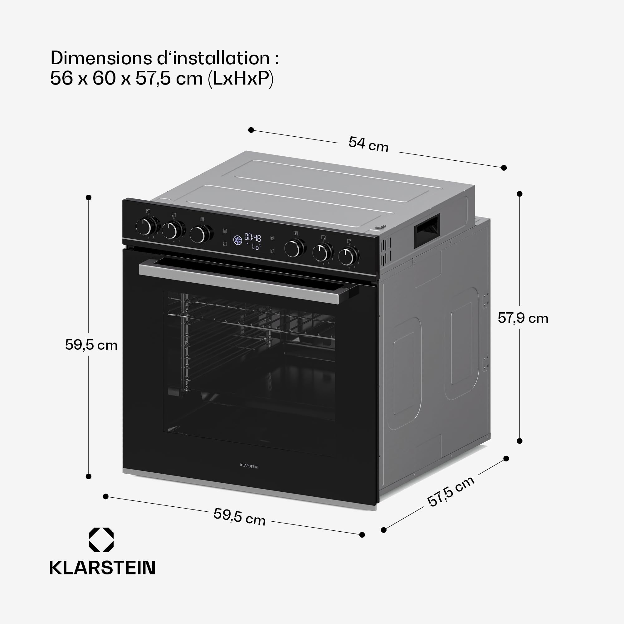 Klarstein ControlSync Four Avec Plaque Induction - Four 72L Avec Minuterie Numérique, 9 Fonctions, Sécurité Enfants, Plaque 4 Zones Booster, Design Verre Noir, Classe Énergétique A