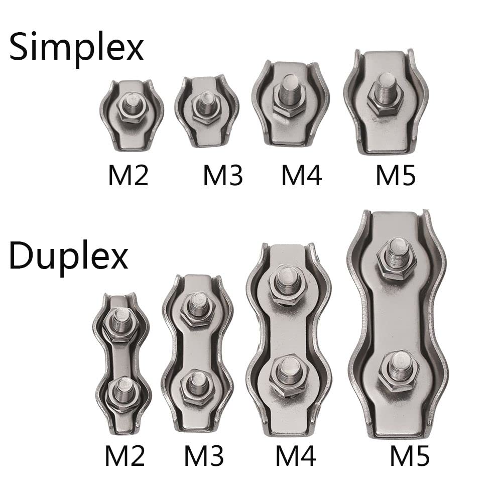 Attaches Pour CâBles MéTalliques 5 pièces M2-M5 en acier inoxydable Simplex 1/2-post boulon pince câble serre-câble étrier corde Simple poignée(Duplex-M5)