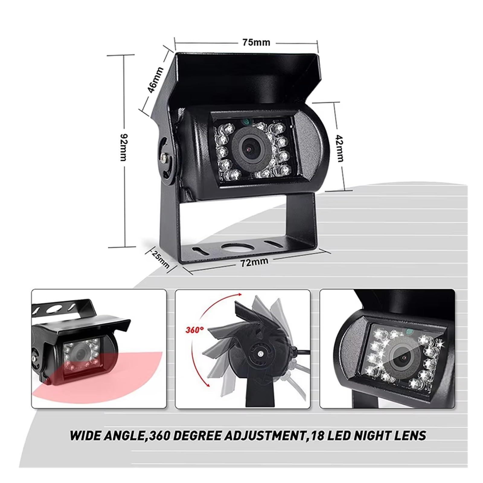 AHD 1080P Heavy Duty 18 LED IR Night Vision Telecamera posteriore per veicolo impermeabile per camion/rimorchio/pickup/camper camera retromarcia(AHD1080P 4Pin Camera)