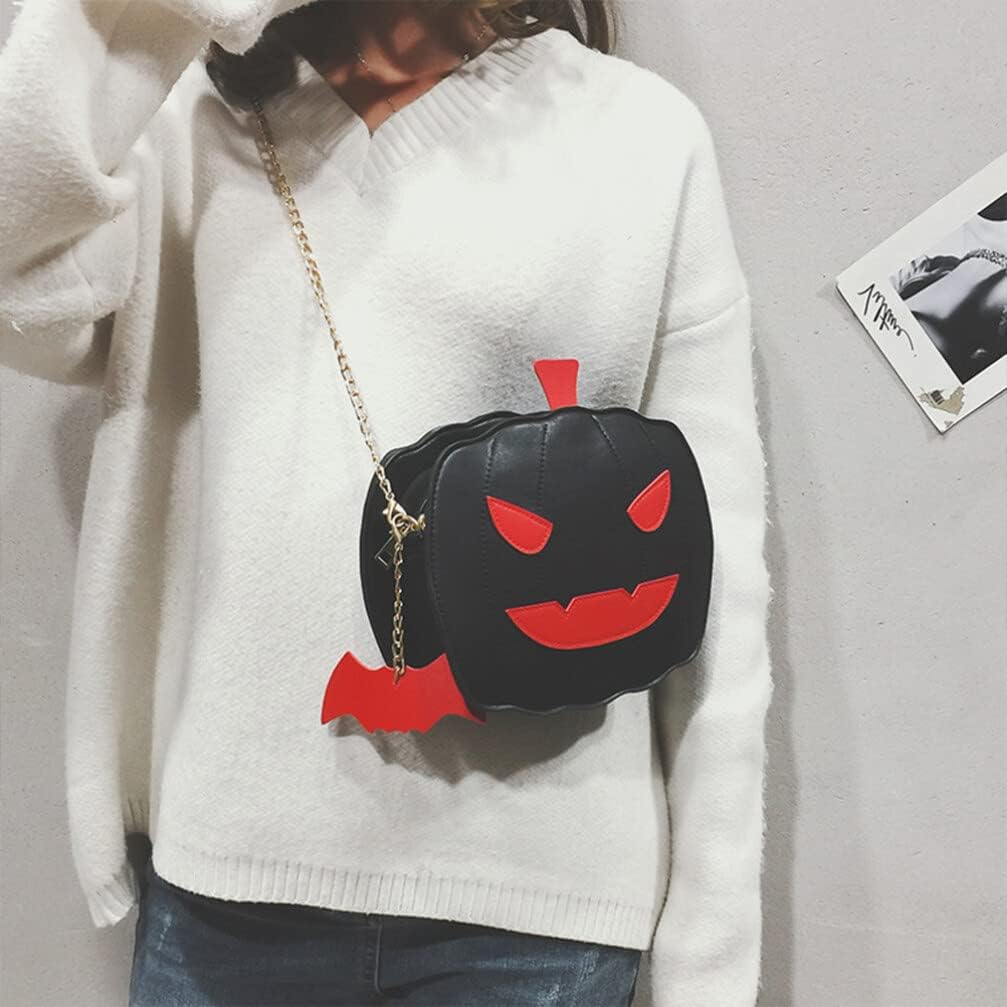 Luxshiny Pumpkin Crossbody Bag, Halloween Pumpkin Bag Halloween Shoulder BagBlack