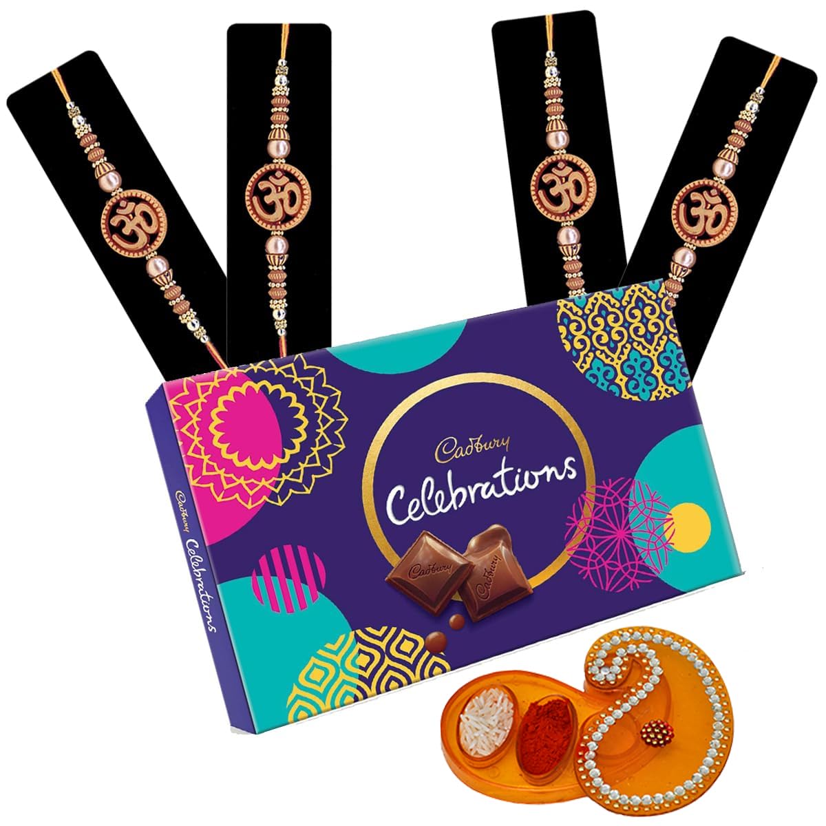 Saugat Traders Set of 4 OM Rakhi for Bhai with Chocolate Pack - Handmade Rakhi for Beloved Brother - Exclusive Rakhi for Bhai - Premium Rakhi with Roli Chawal Chopra (B0B65R2YBQ) Amazon Price History, Amazon Price Tracker