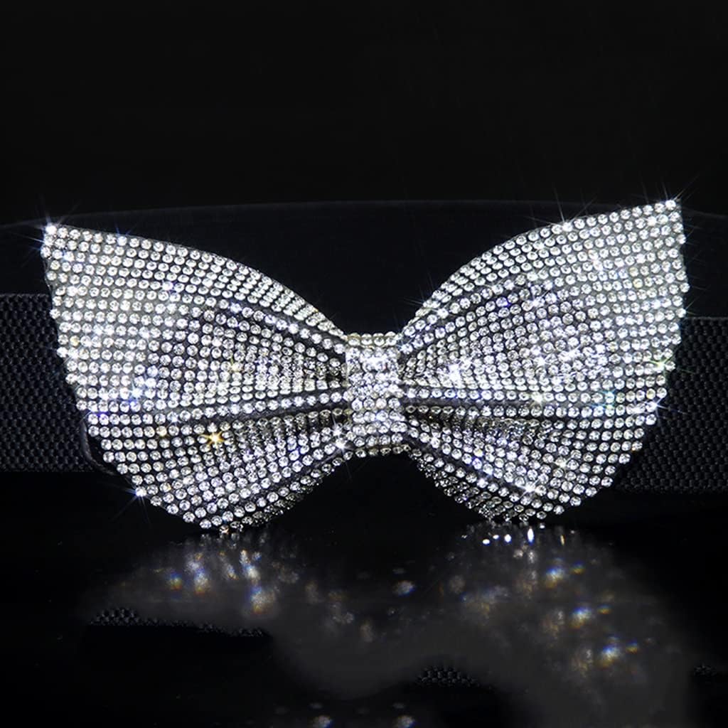 Belt Women's Models with Rhinestone Bow Hundred with Feather Dresses Elastic Waist Seal White(Blue)