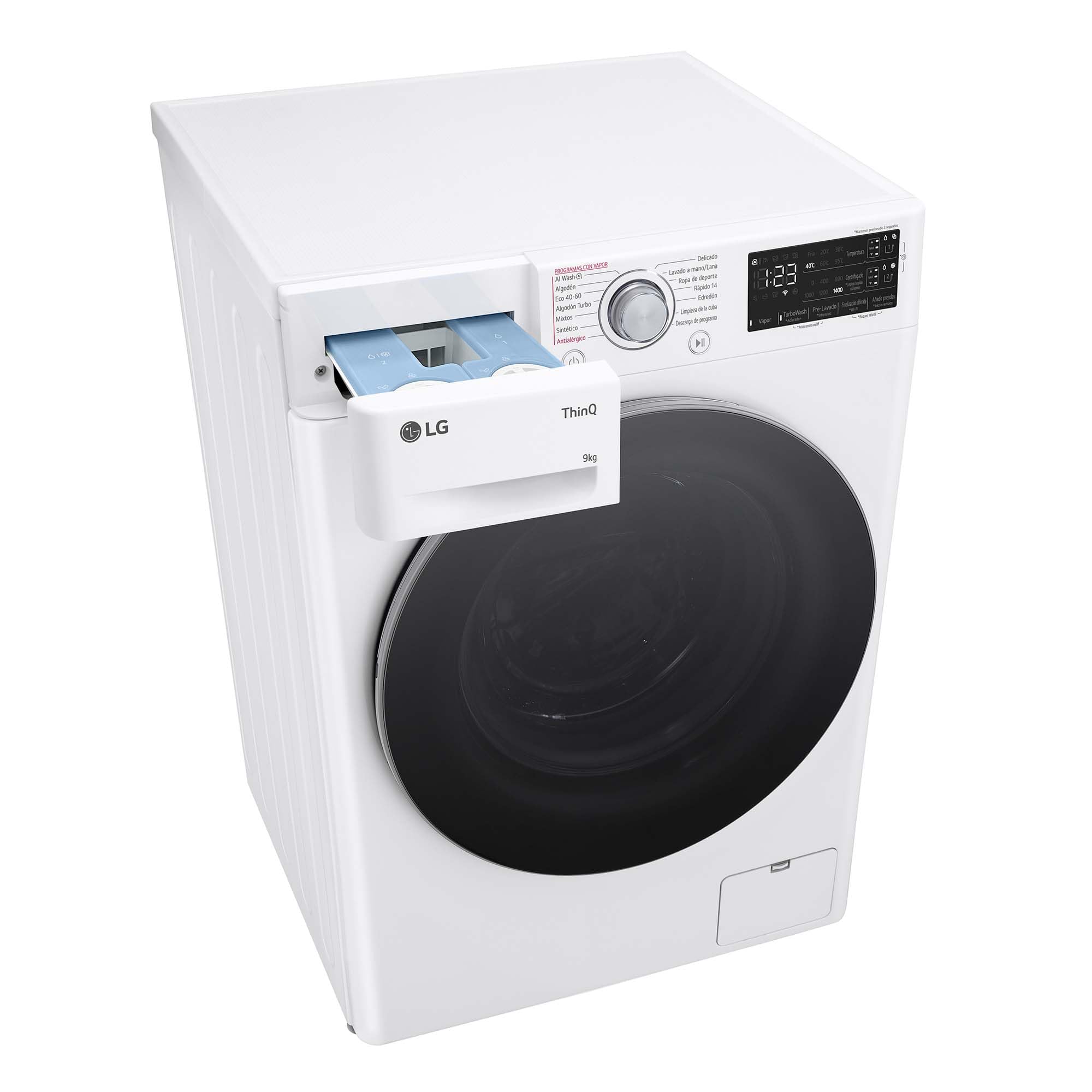 LG F4WR5509A1W - Lavadora Inteligente, 9Kg, 1400rpm, Carga Frontal, AI Direct Drive, TurboWash 360º, Autodosificador, Clasificación A, Serie 500, Blanco