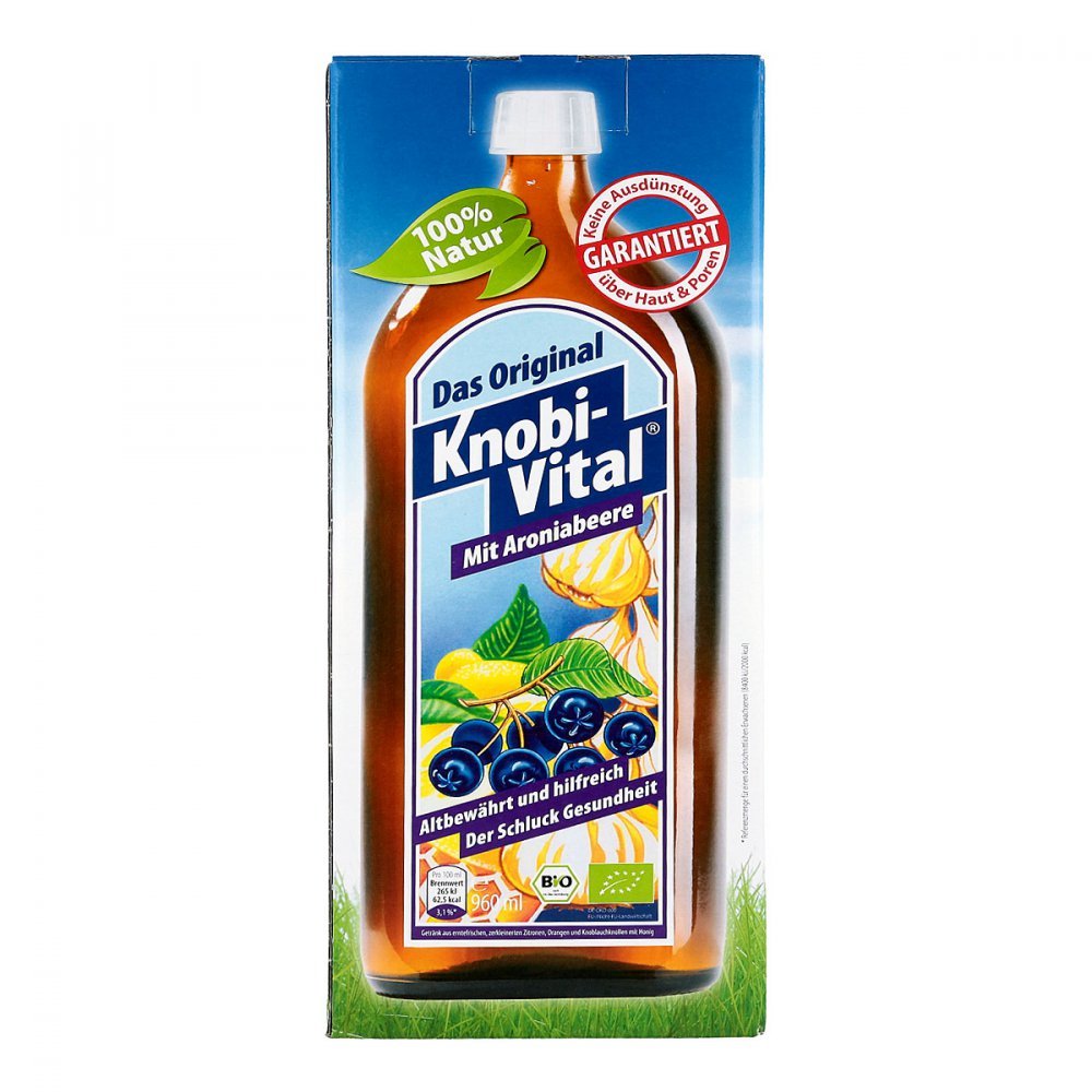 KnobiVital mit Aroniabeere Bio (960 ml) I Hochkonzentrierter Knoblauchsaft mit Thiamin für Energie, Nerven & Herz - Natürlich & ohne Zusätze