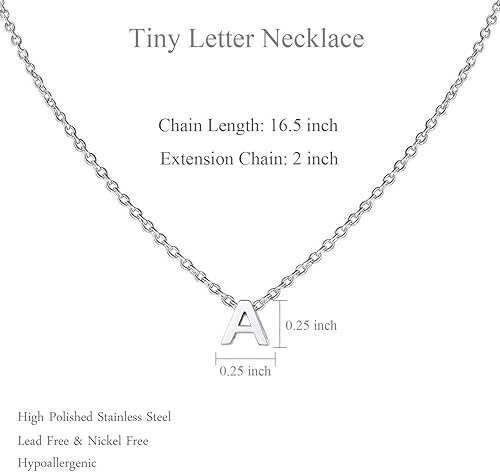 Miniatura 6 de MOMOL Collar con inicial pequeña para mujer, de acero inoxidable, con letra pequeña, collar con nombre personalizado