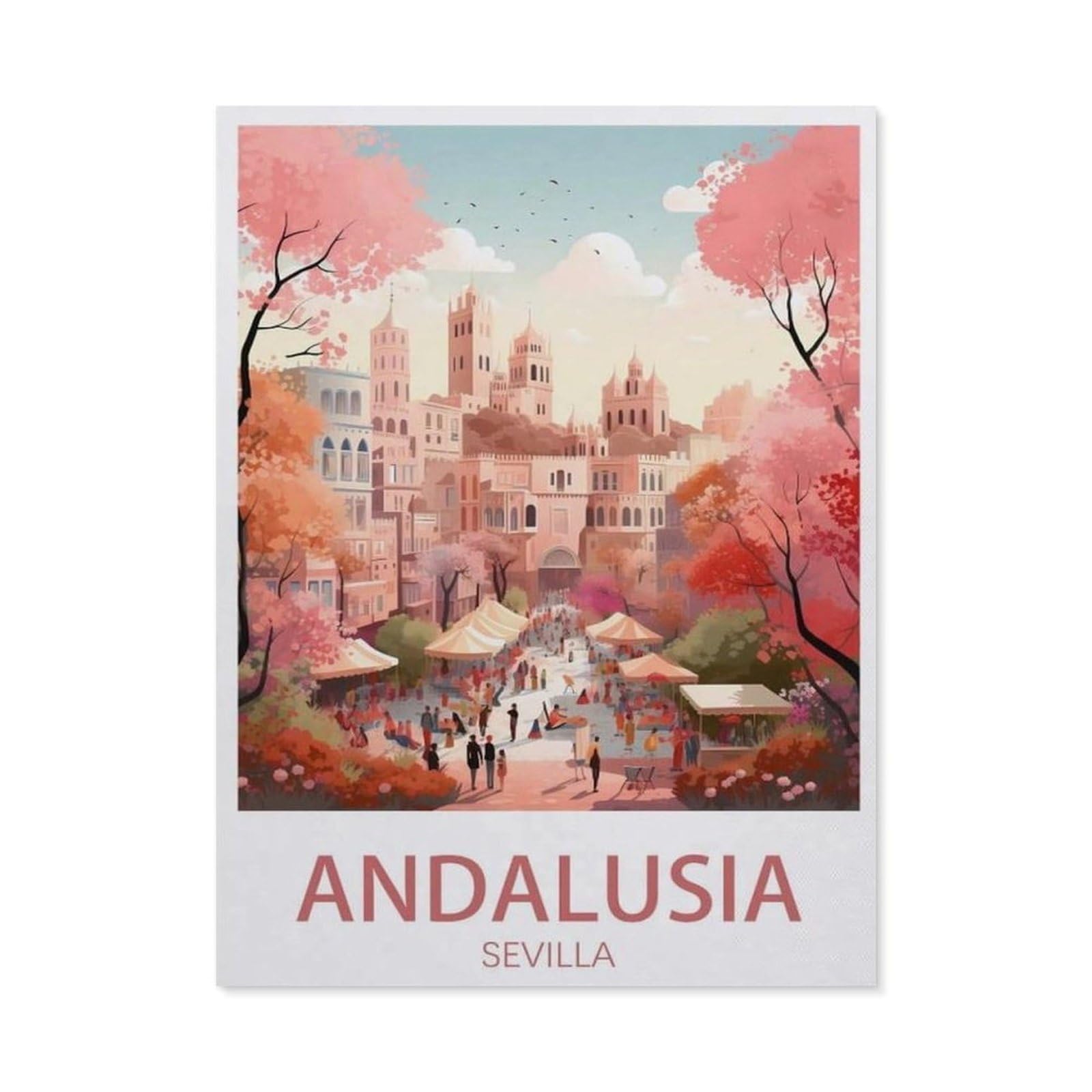 Puzzle en Bois Puzzle Jigsaw，Séville Andalousie，Classic Creative Classic Puzzle 1000 Pièces, Puzzles d'art Couleur（75x50cm）-AW50