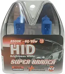 Par Lâmpadas Branca H4 8500K 60/55W 12V Tipo Xenon – Farol Automotivo
