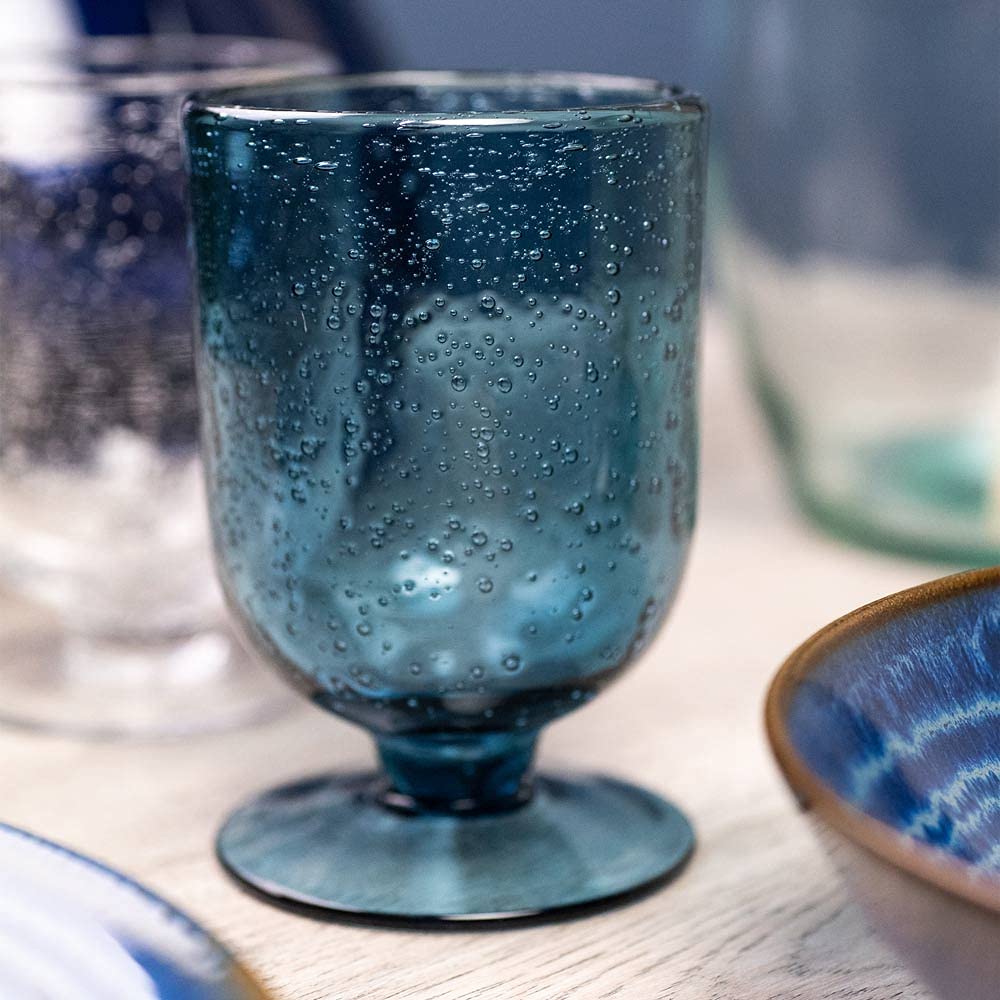 TABLE PASSION - Verre à pied gordes bullé 25 cl bleu (lot de 6)