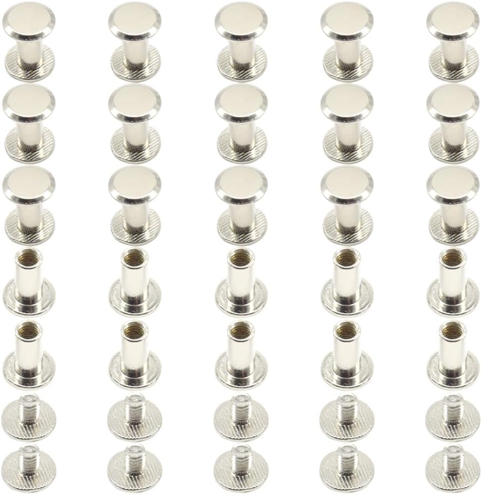 100Pcs/50Set Chicago Screws M5x12mm Book Binding Rivets Screw Posts Round Flat Head Stud Screw for DIY Leather Albums (DZBD/M5x12)