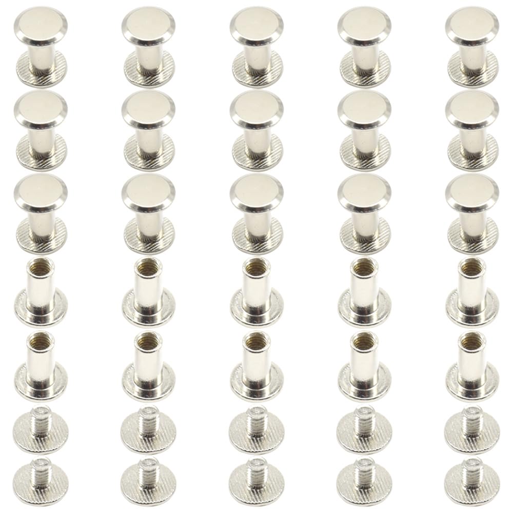 100Pcs/50Set Chicago Screws M5x12mm Book Binding Rivets Screw Posts Round Flat Head Stud Screw for DIY Leather Albums (DZBD/M5x12)