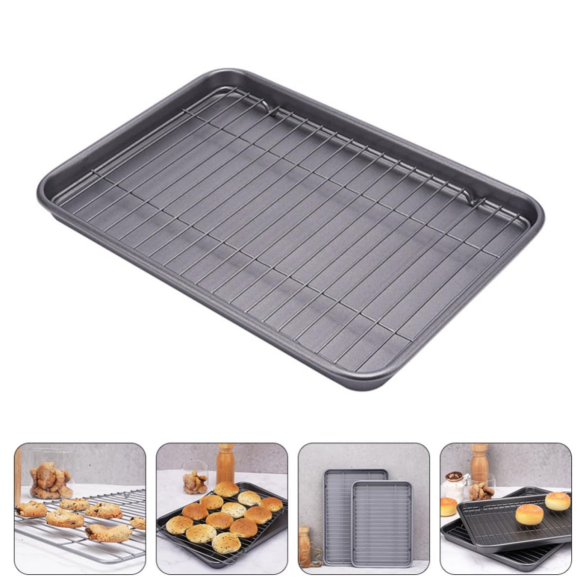 Zerodeko Bandeja Negra de Acero al Carbono para Hornear Rectangular | Rejilla de Alambre, para Pasteles y Pizza, Uso en Cocina de Restaurante