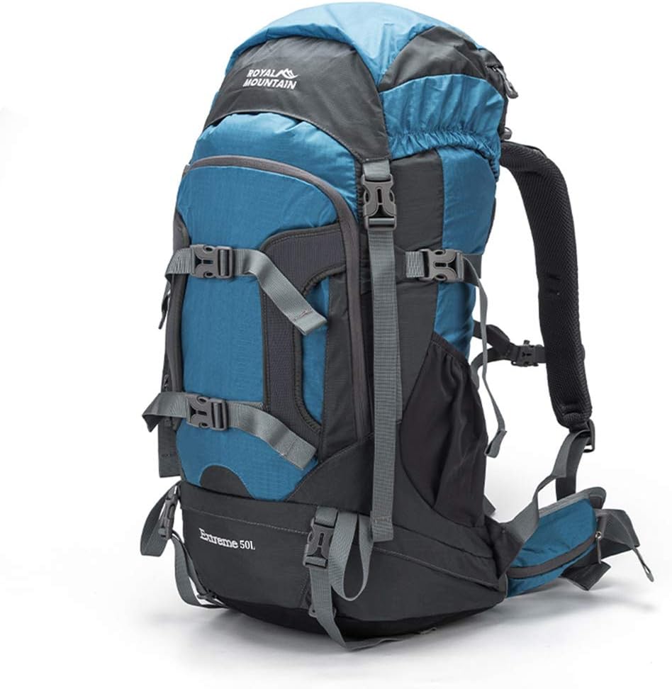 50L Hiking Backpack, Water-Resistant Outdoor Sports Daypack for Travel Adventure Camping Climbing Trekking, Blue