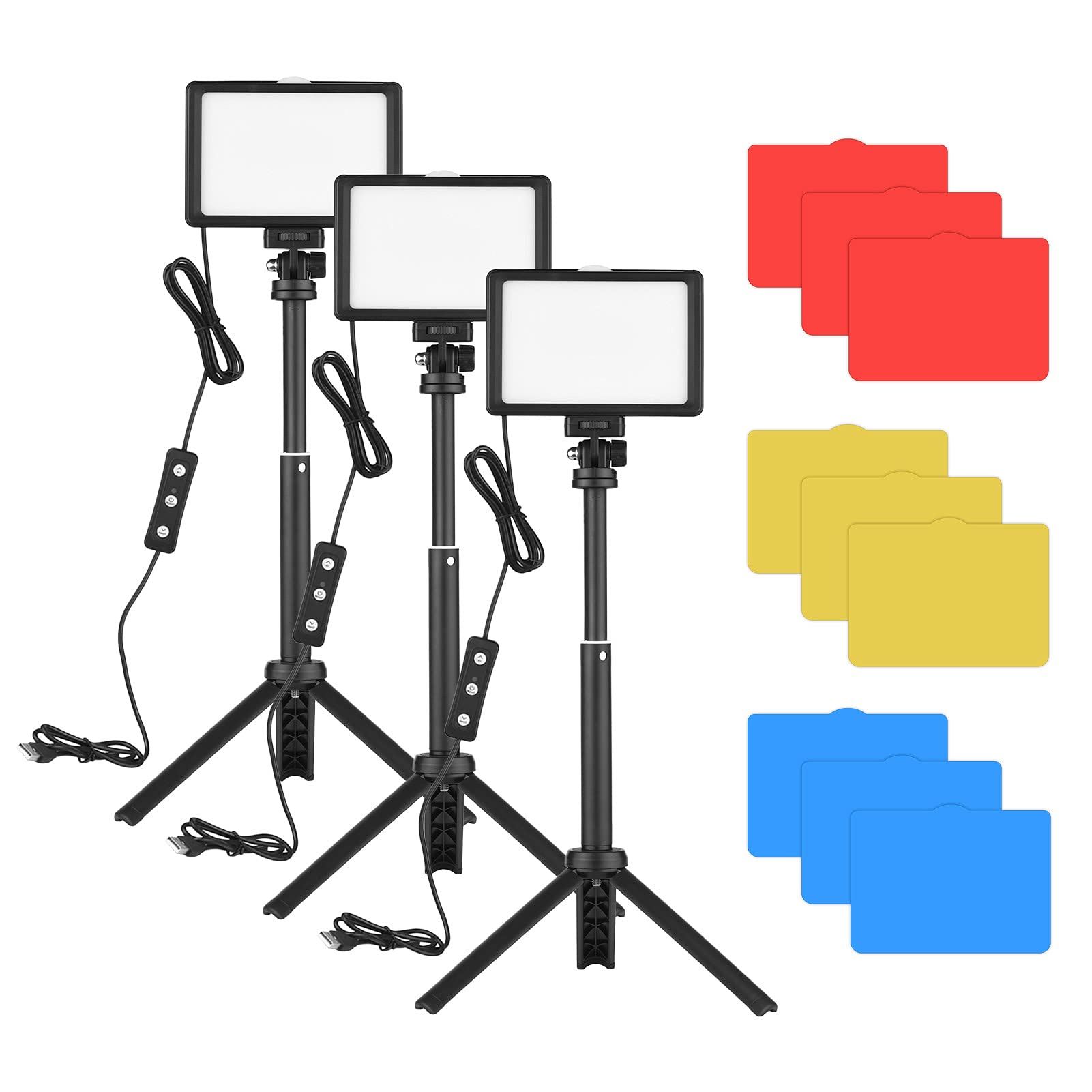 Andoer Kit di illuminazione per videoconferenza USB con luci video a LED 5600K Dimmerabile treppiedi Desktop Adattatore di Montaggio Rotativo a 180 Gradi filtri di Colore