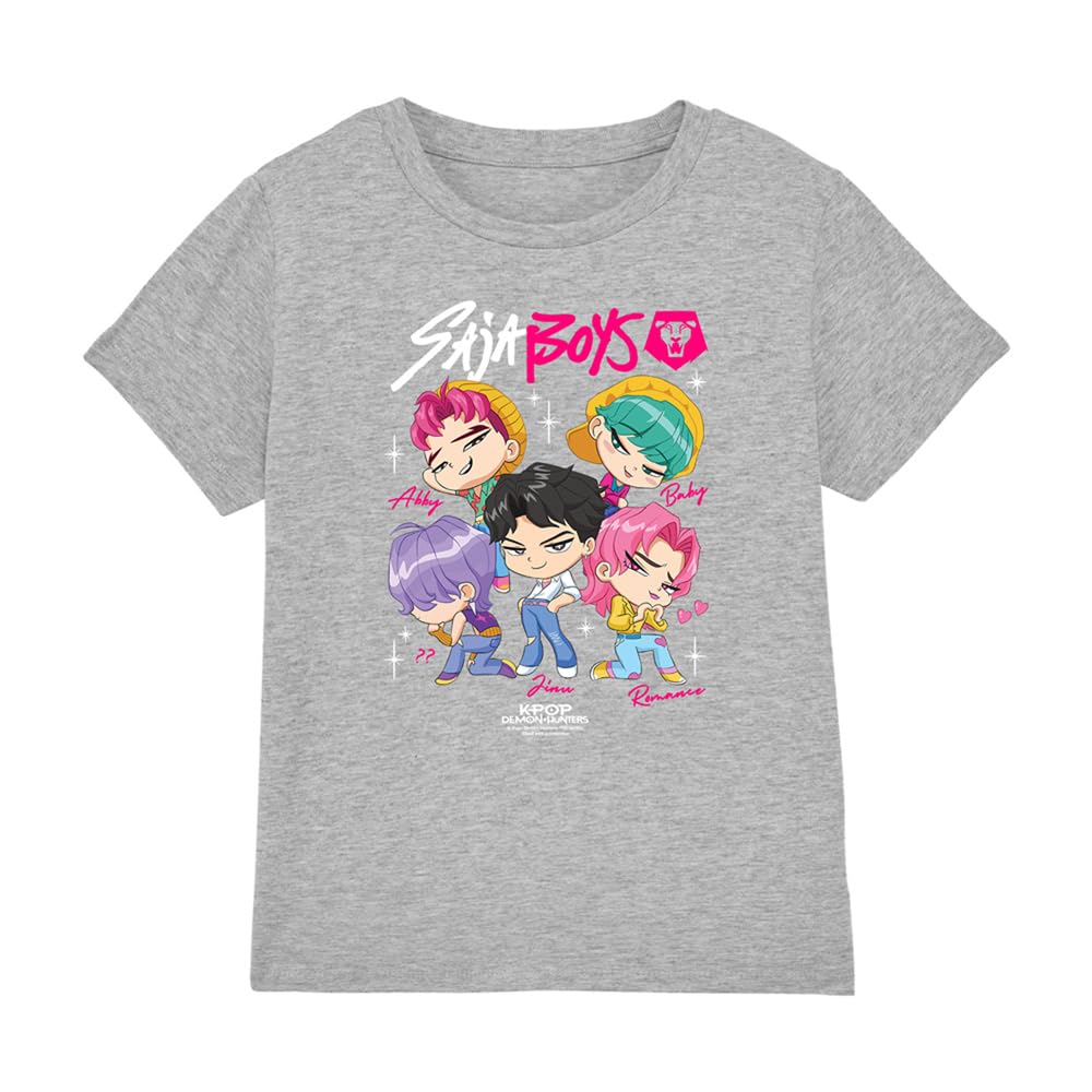 Kpop Demon Hunters - Saja Boys Chibi Poster Kids T Shirt, Heather Grey, 9-11