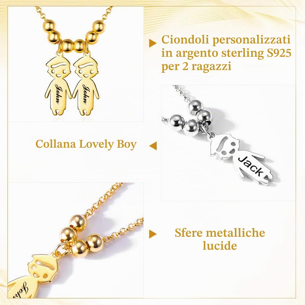 Custom4U Collana Personalizzata Ciondolo Bambini in Argento S925 Ragazzi Ragazze 1-5 Nomi Laser Incisione Collana Donna Collana Mamma Famiglie Regalo Compleanno per Madre BFF