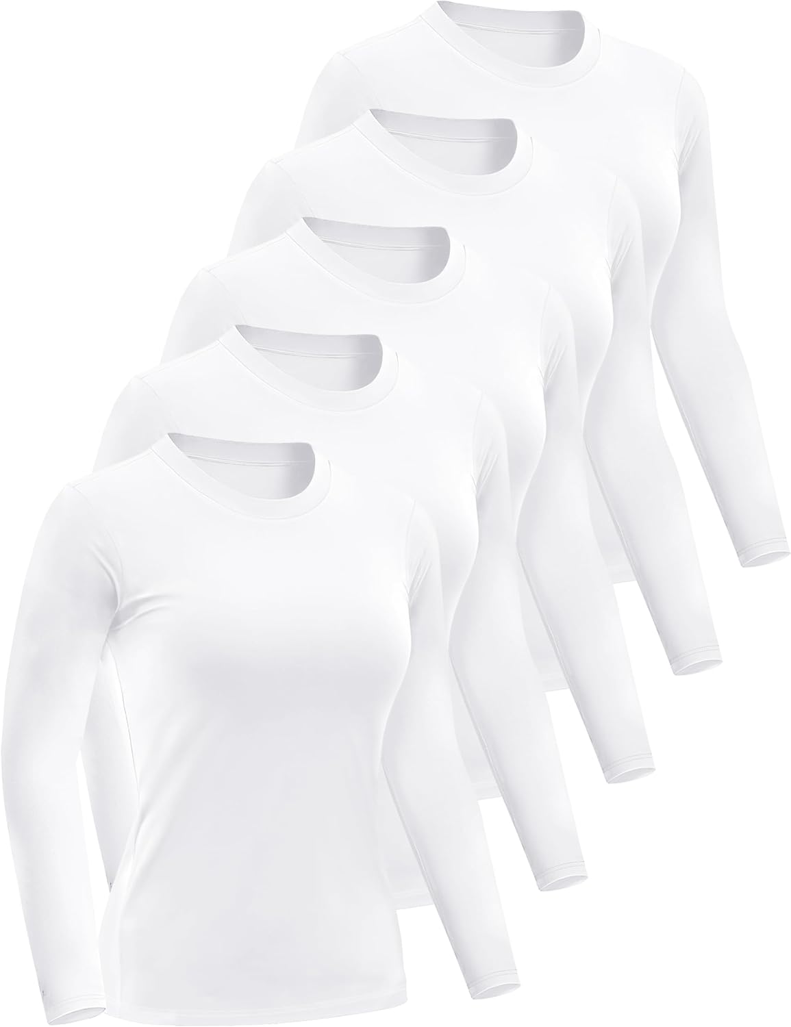 4/5 Pack Womens Long Sleeve Basic Shirts Crew Neck Slim Fitted Compression Gym Workout Athletic Underscrubs Tops