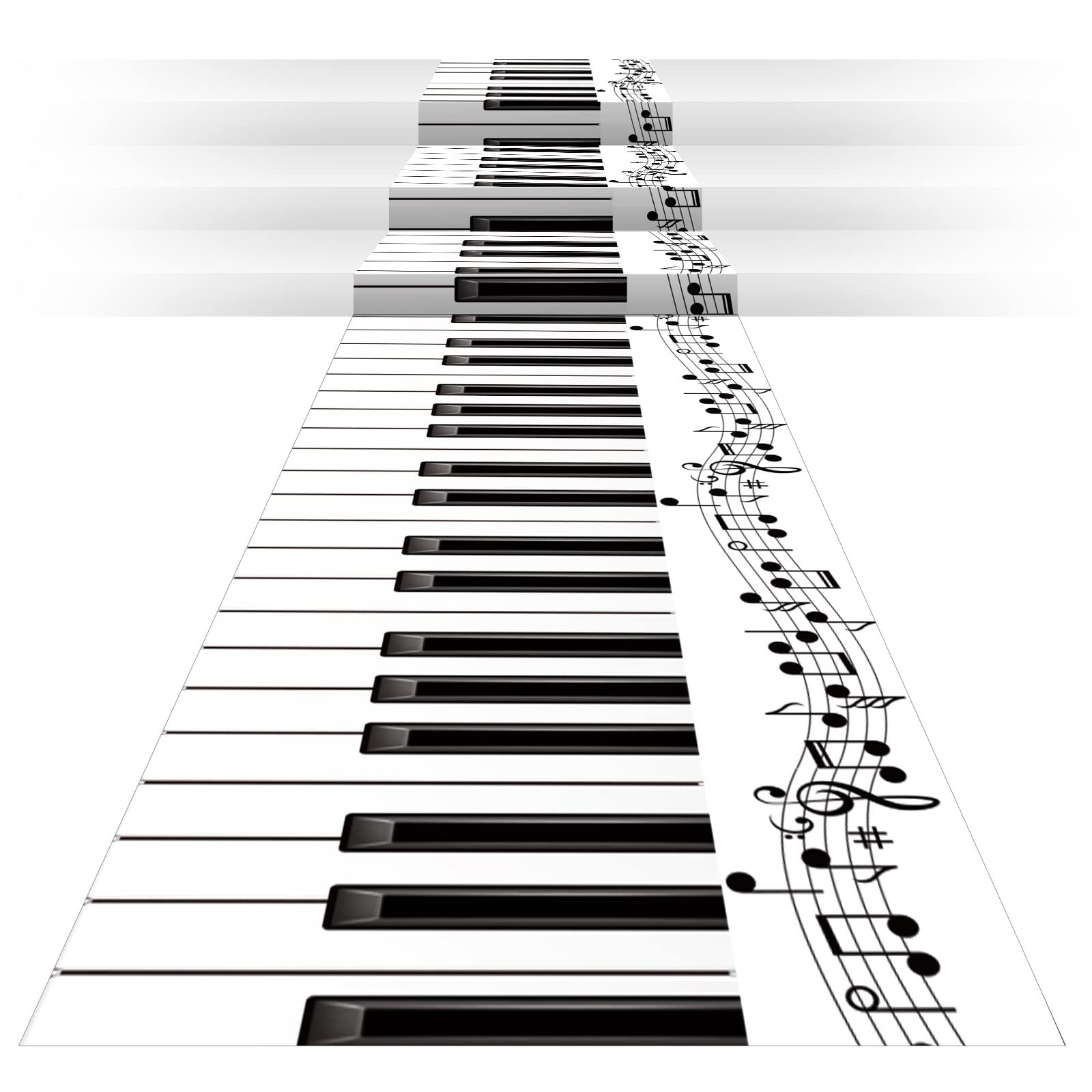 Haull Piano Keyboard Aisle Runner Rug, Black and White, 10 x 2 ft, Music Theme, Polyester Fabric, Non Slip, Modern Style, Indoor Use, Runner Type, 1