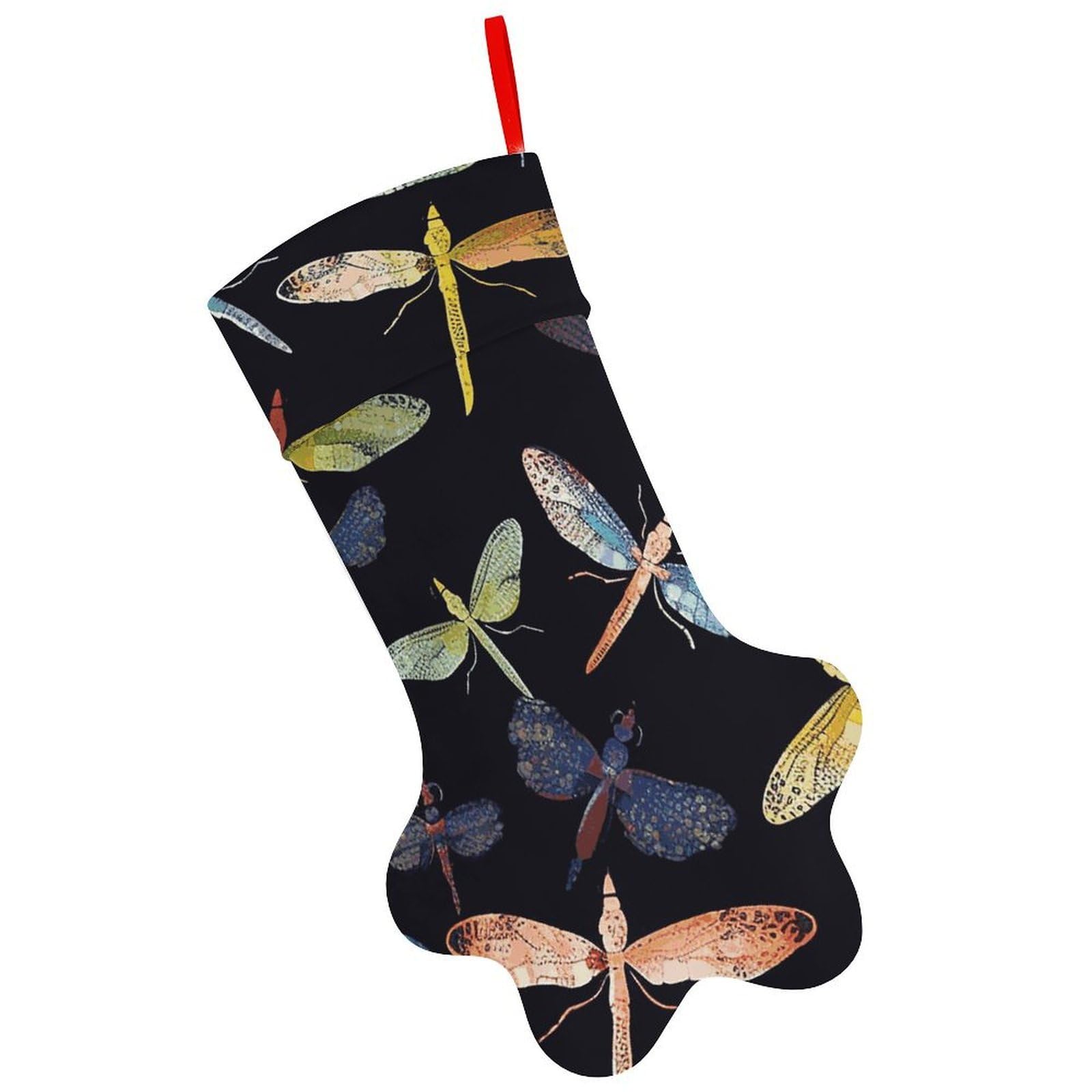Colorful Dragonfly Christmas Stocking Soft Comfortable Christma Sornaments Stocking Cute All-Printed Dog-Paw Stockings for Xmas Eve Party Fireplace Tree Gift Decoration
