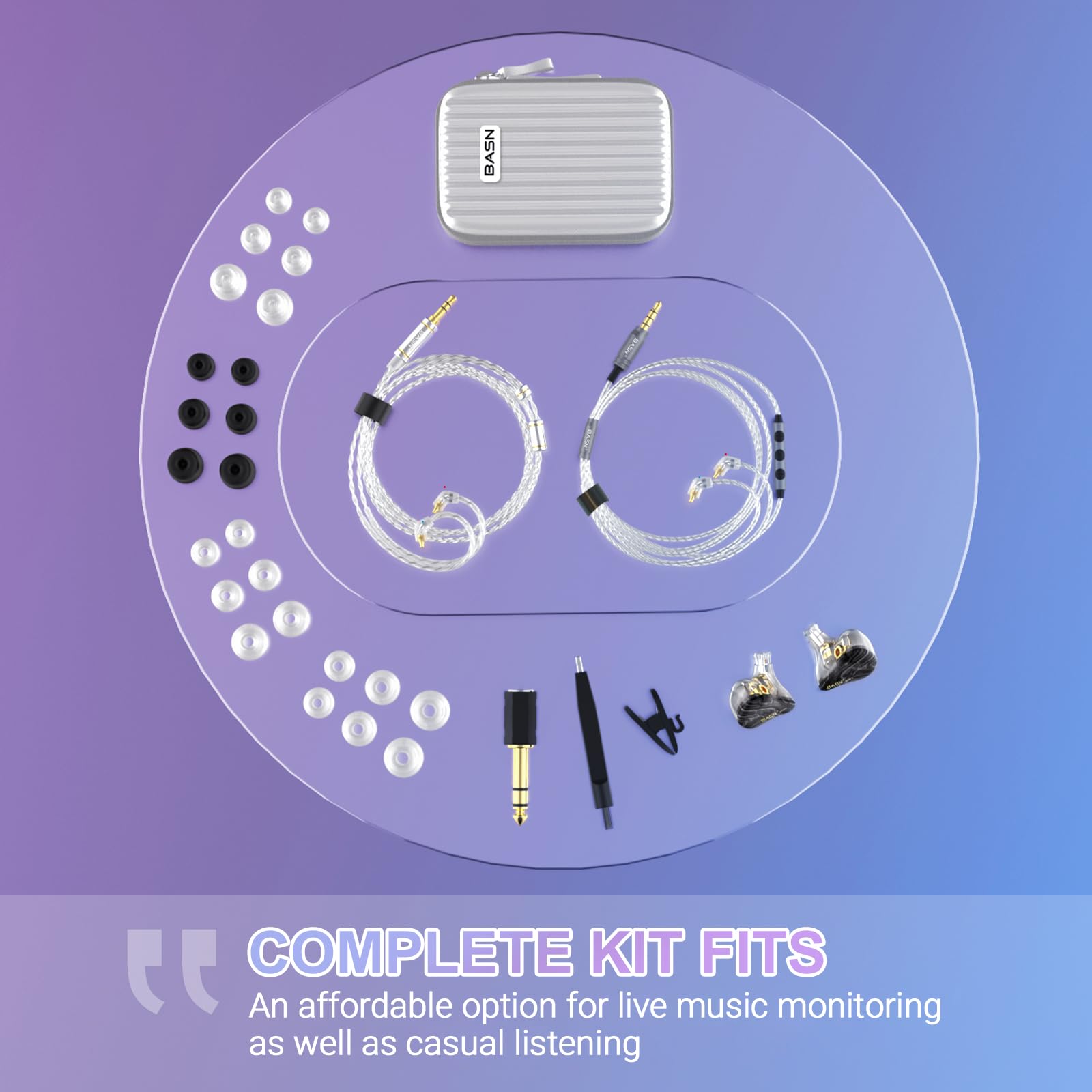 BASN MMCX Moniteurs intra-auriculaires triple pilote basses riches, écouteurs HiFi stéréo IEM câbles amovibles améliorés pour audiophiles musiciens (porcelaine noire)