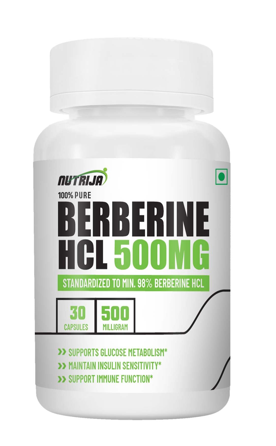 NutriJa Berberine HCL 500MG Capsules - 98% Highly Purified and Bioavailable Supplement -30 Capsules