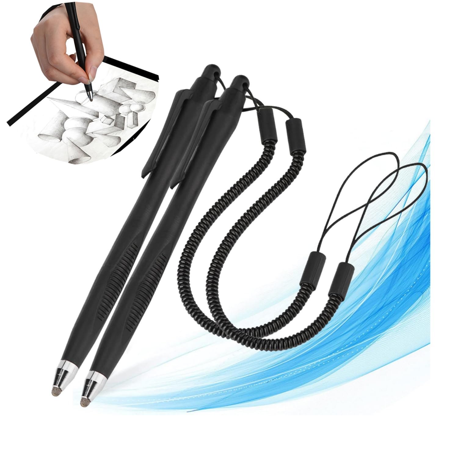 Lot de 2 Stylets rétractables pour écran Tactile Actif Noir