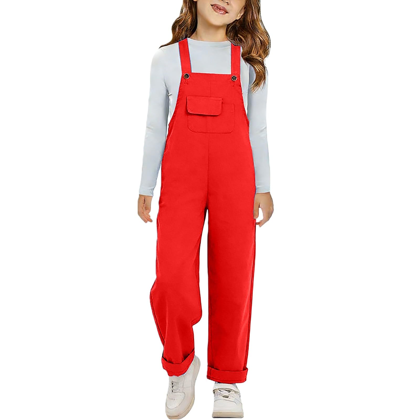 Generico Mono Niña Elegante con Correa Ajustable Pantalones Anchos Algodón Sin Mangas Jumpsuit Bolsillos 3-14 Años