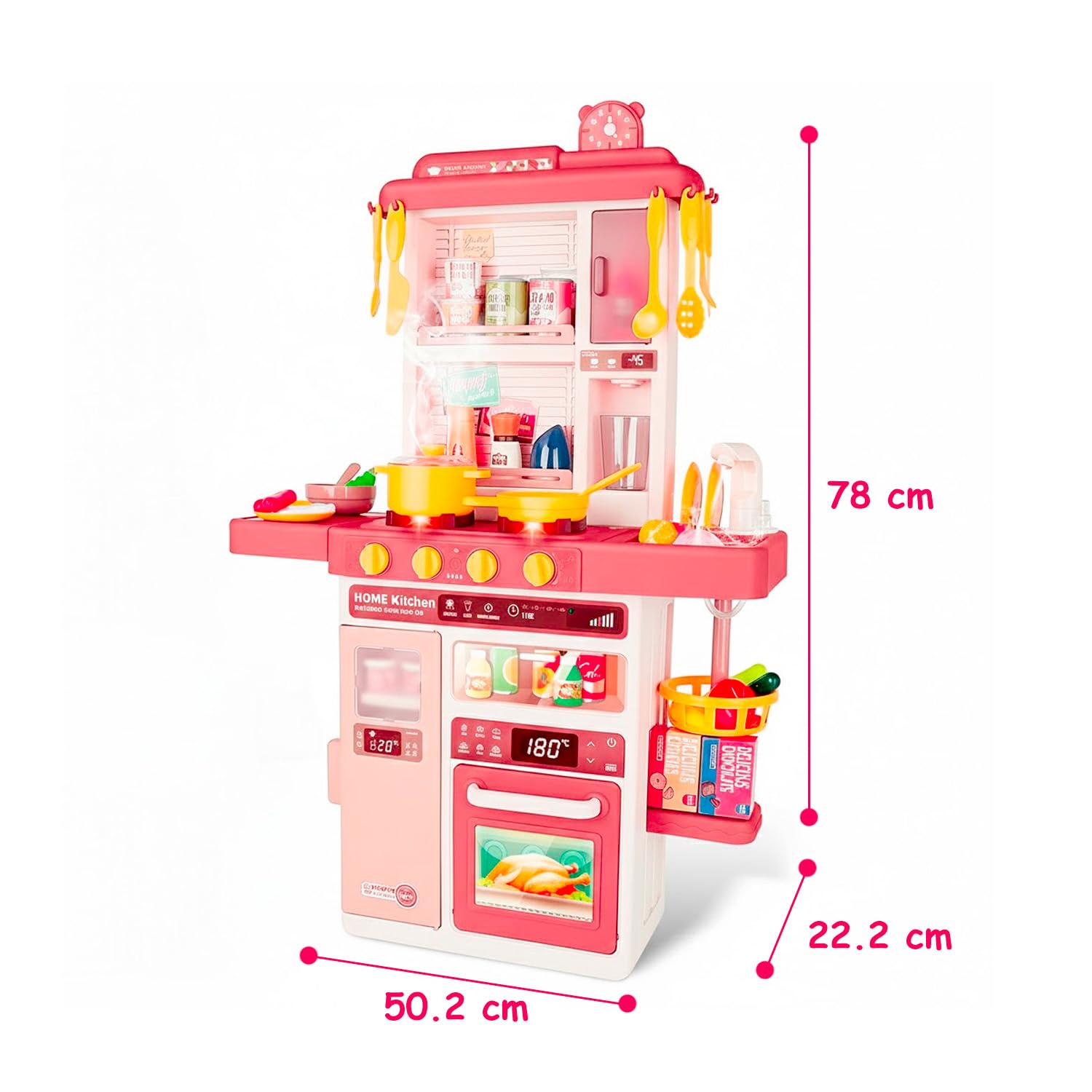 Cucina Giocattolo Bambini Con Luci E Suoni Realistici Rubinetto Con Riciclo Acqua Forno E Fornelli Apribili 50 Accessori Inclusi Gioco Educativo Per Bambini Dai 3–8 Anni (Rosso)