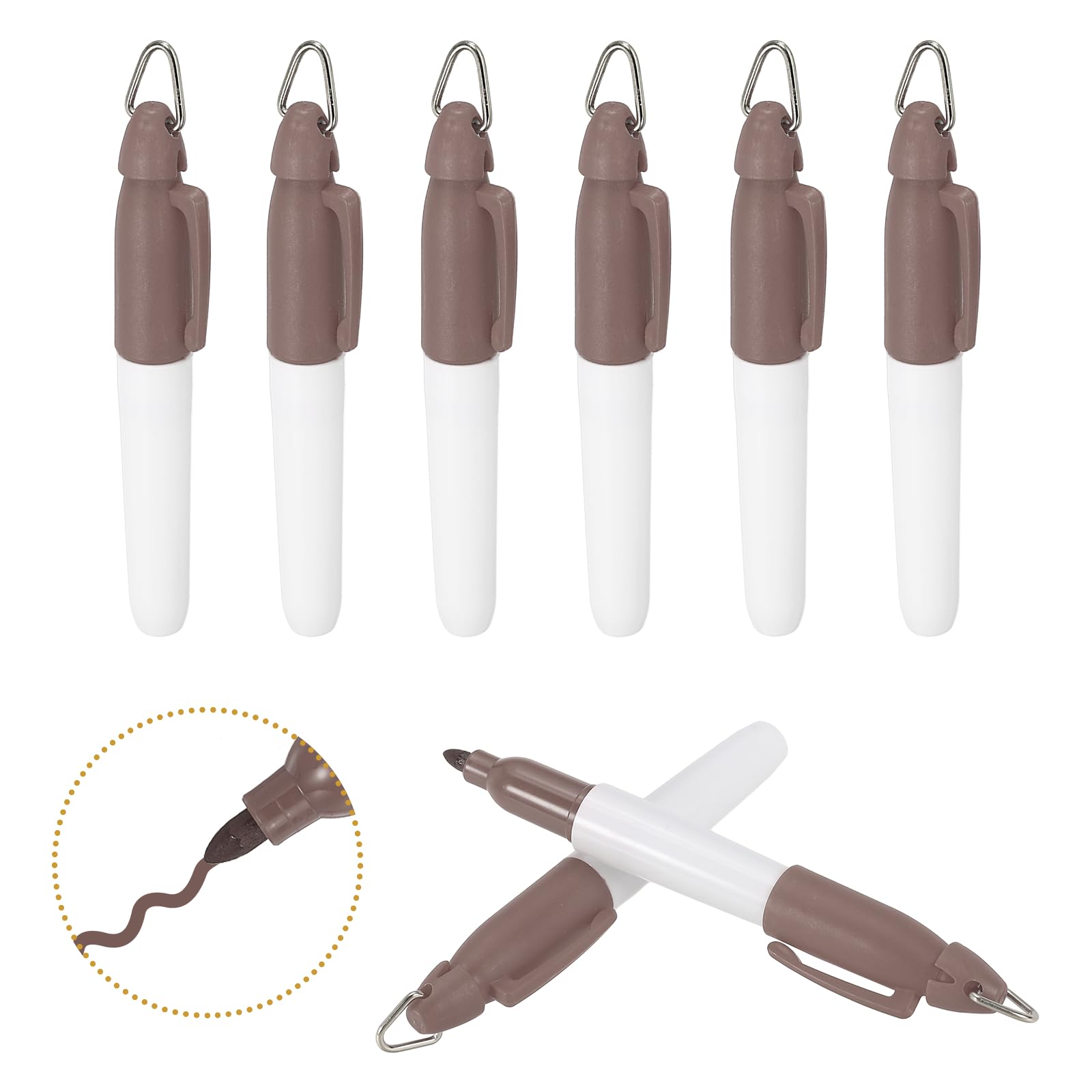 PATIKIL Round Point Mini Permanent Markers with Clips, 8 Pcs Golf Marker Pen with Keychain Clip for Office Supplies Outdoor Activities, Brown