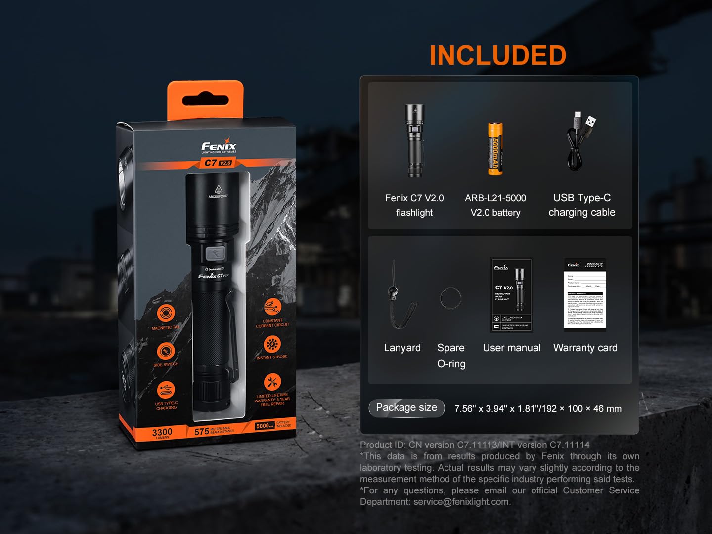 Fenix C7 V2.0 LED Taschenlampe, 3300 Lumen Extrem Hell, 79 Stunden max,575M