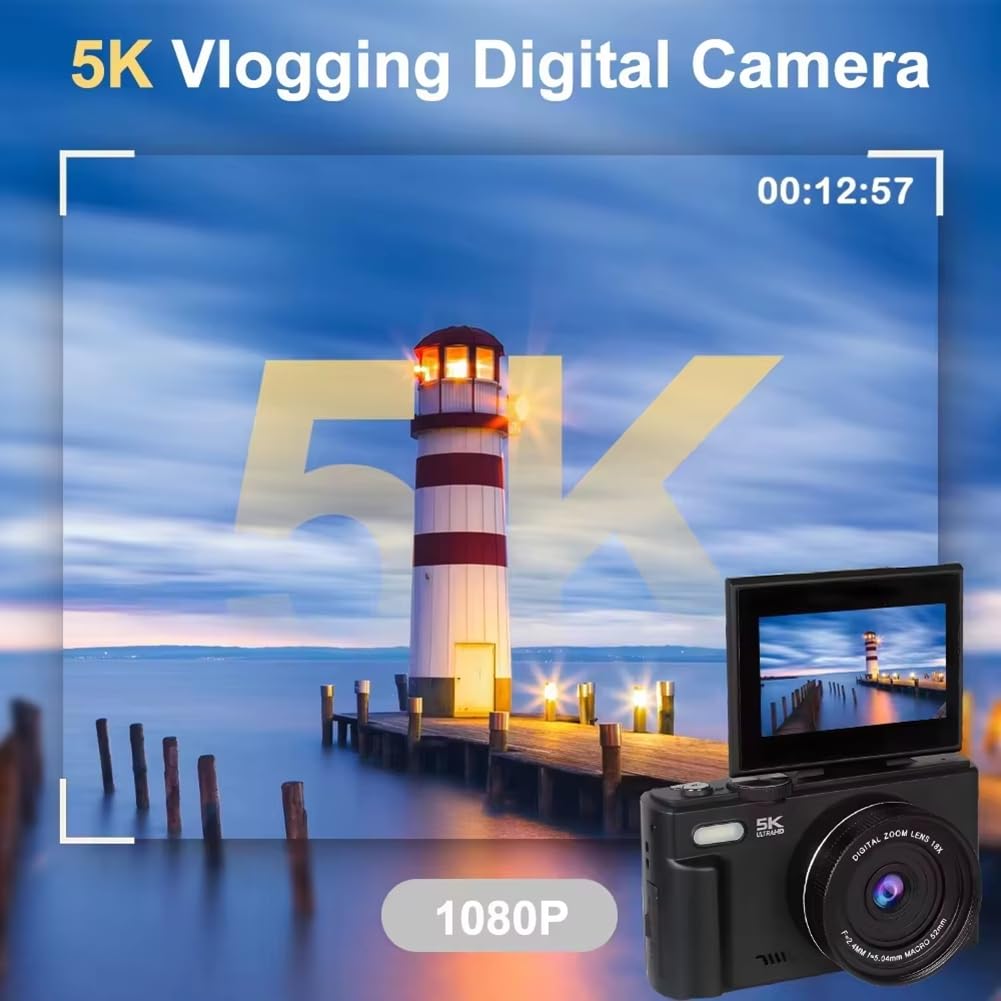 Fotocamera Digitale da 75 MP, Video 5K, Zoom 18X, Registratore Vlog Vintage, Schermo Girevole A 180°, Wi-Fi - Ideale per I Creatori di Contenuti