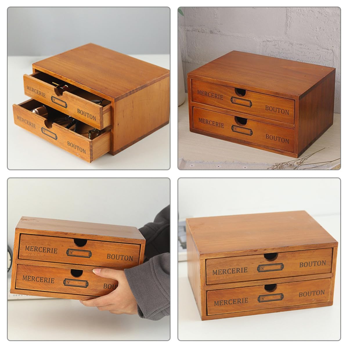 Organizzatore da Scrivania in Legno con Due Cassetti, Grande Capienza
