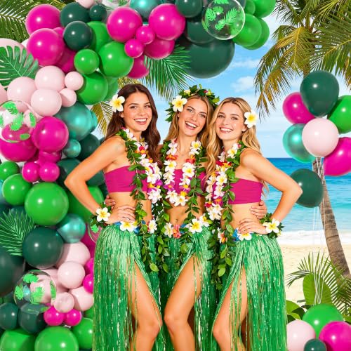 Image of Ouddy Life 157pcs Tropical Balloons Arch Garland Kit, Hawaiian Summer Luau Party Decorations, Hot Pink Dark Green Orange Palm Leaves Balloons for Aloha Flamingo Beach Pool Baby Shower Birthday Decor
