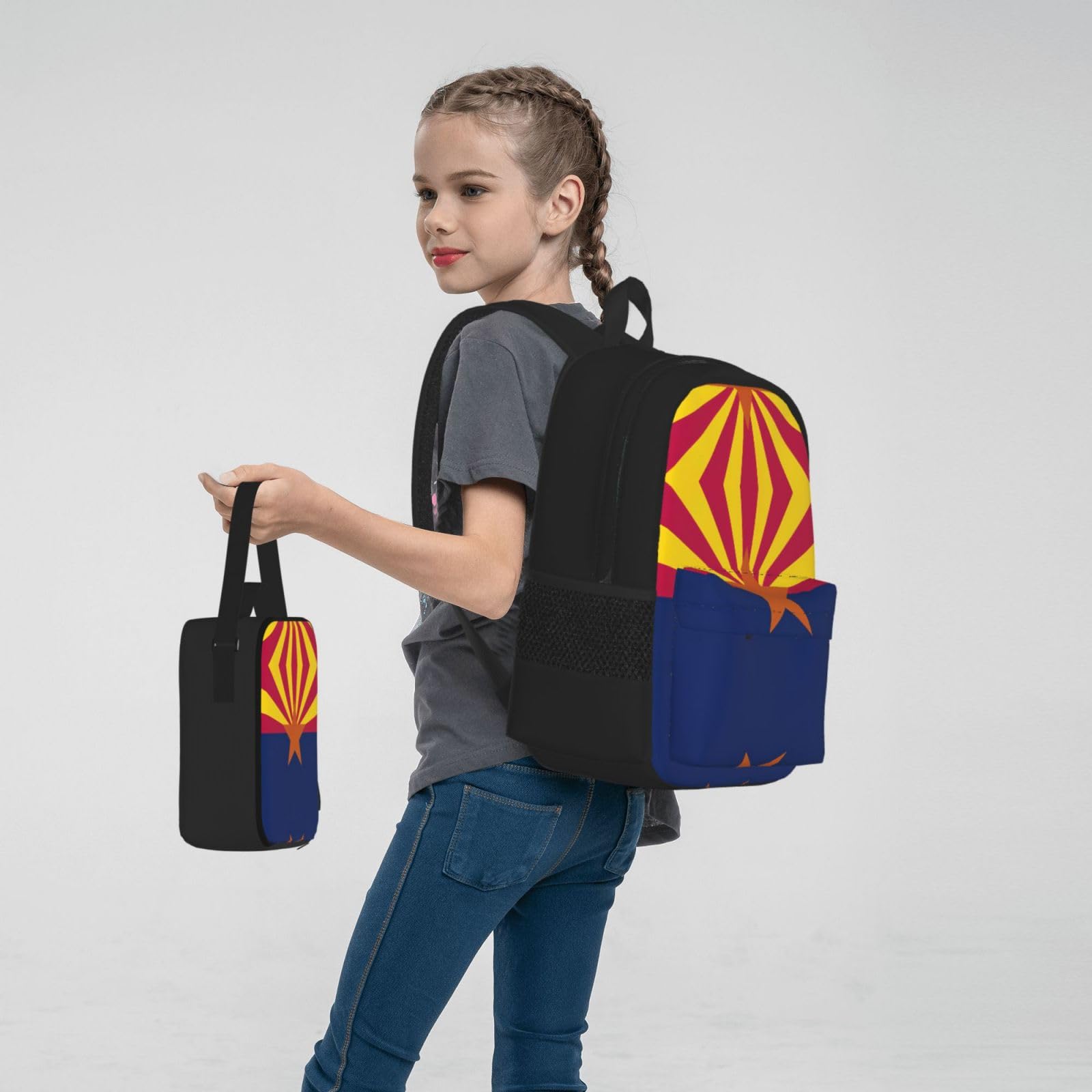 Arizona flaga stanu plecak dziecko chłopcy dziewczęta pudełko na lunch szkoła torba zestaw uczniów szkoły student prezent, Czarny, One Size, Bagaż