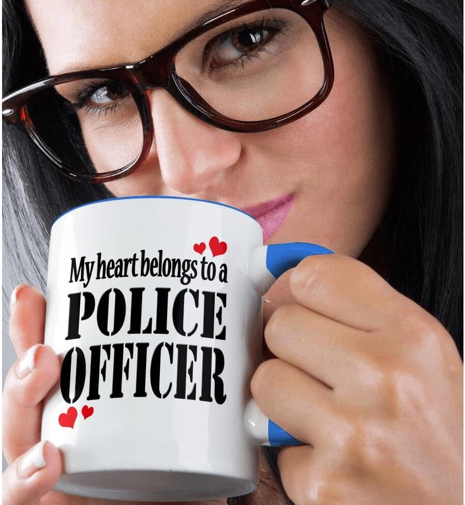 Miniatura 2 de 3dRose Taza de cerámica My heart belongs to a policer, azulblanco