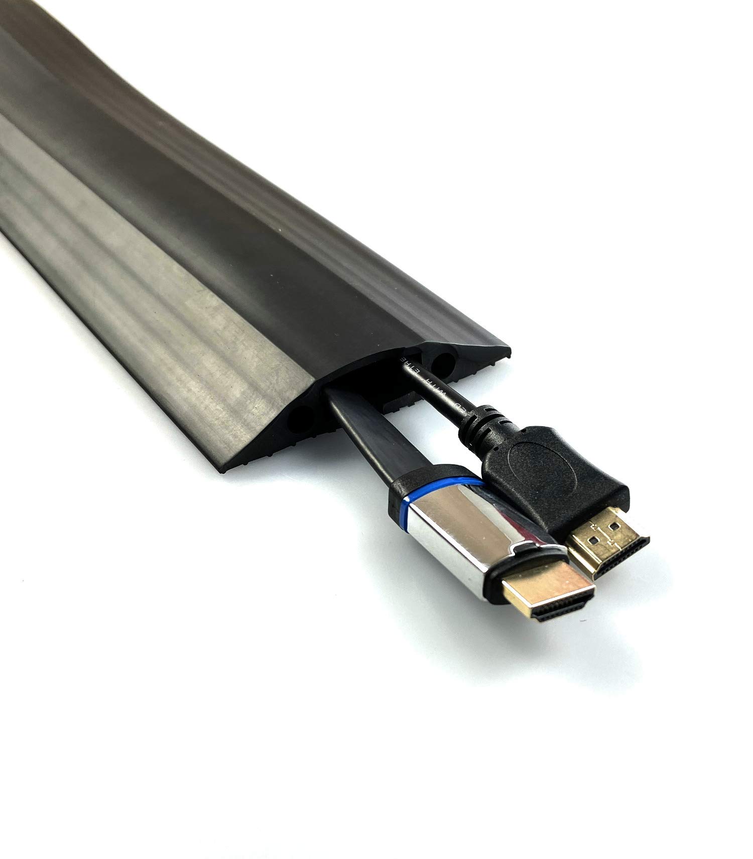On1shelf® Protector de piso de servicio medio, para evitar un peligro de viaje, cavidad de cable de 30 mm de ancho x 10 mm de alto, negro (10 m)