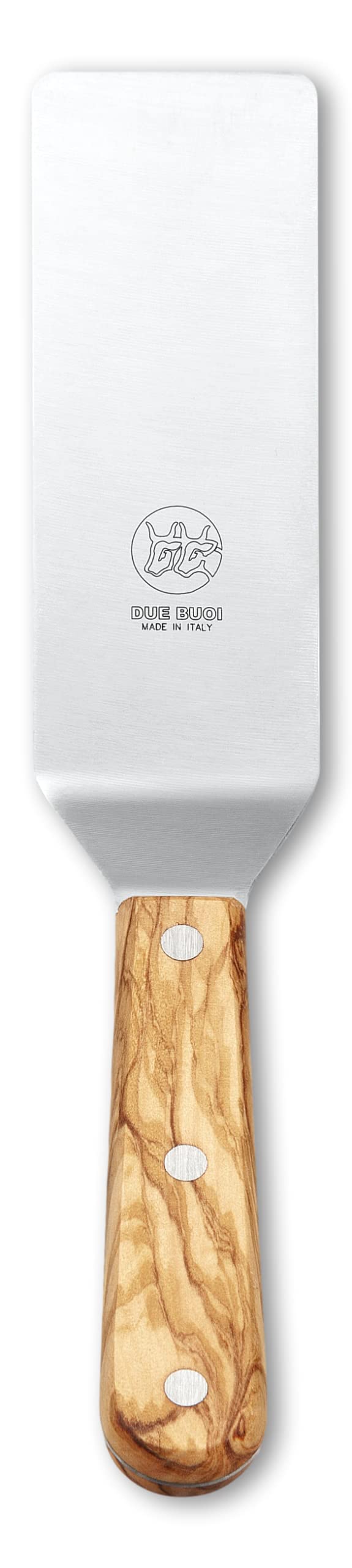 DUE BUOINarrow Spatula Olive Wood Handled and Stainless Steel Rivets - Blade 2" x 6.1/3" - Good for Burger Kitchen bbq grill griddle pastry. Non-stick Durable. ICQ Approved.