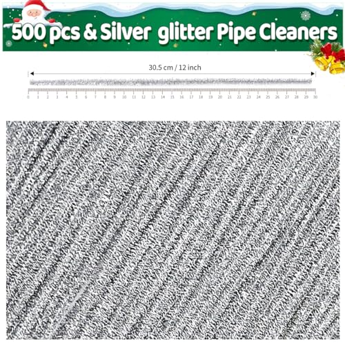 Iooleem 500pcs Silver Glitter Pipe Cleaners, Chenille