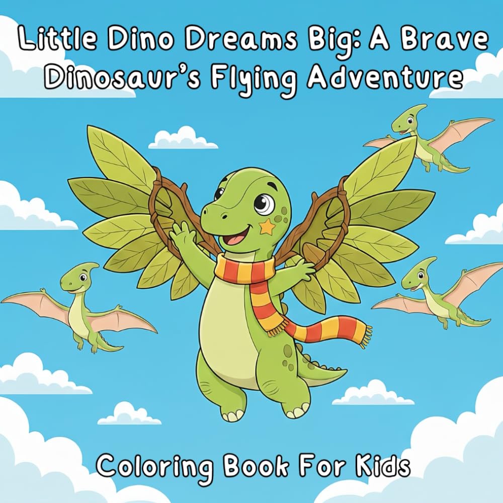Little Dino Dreams Big: A Brave Dinosaur’s Flying Adventure: A Dream-Big Coloring Adventure About Courage, Practice, and Believing in Yourself (Dinosaurs for Kids)