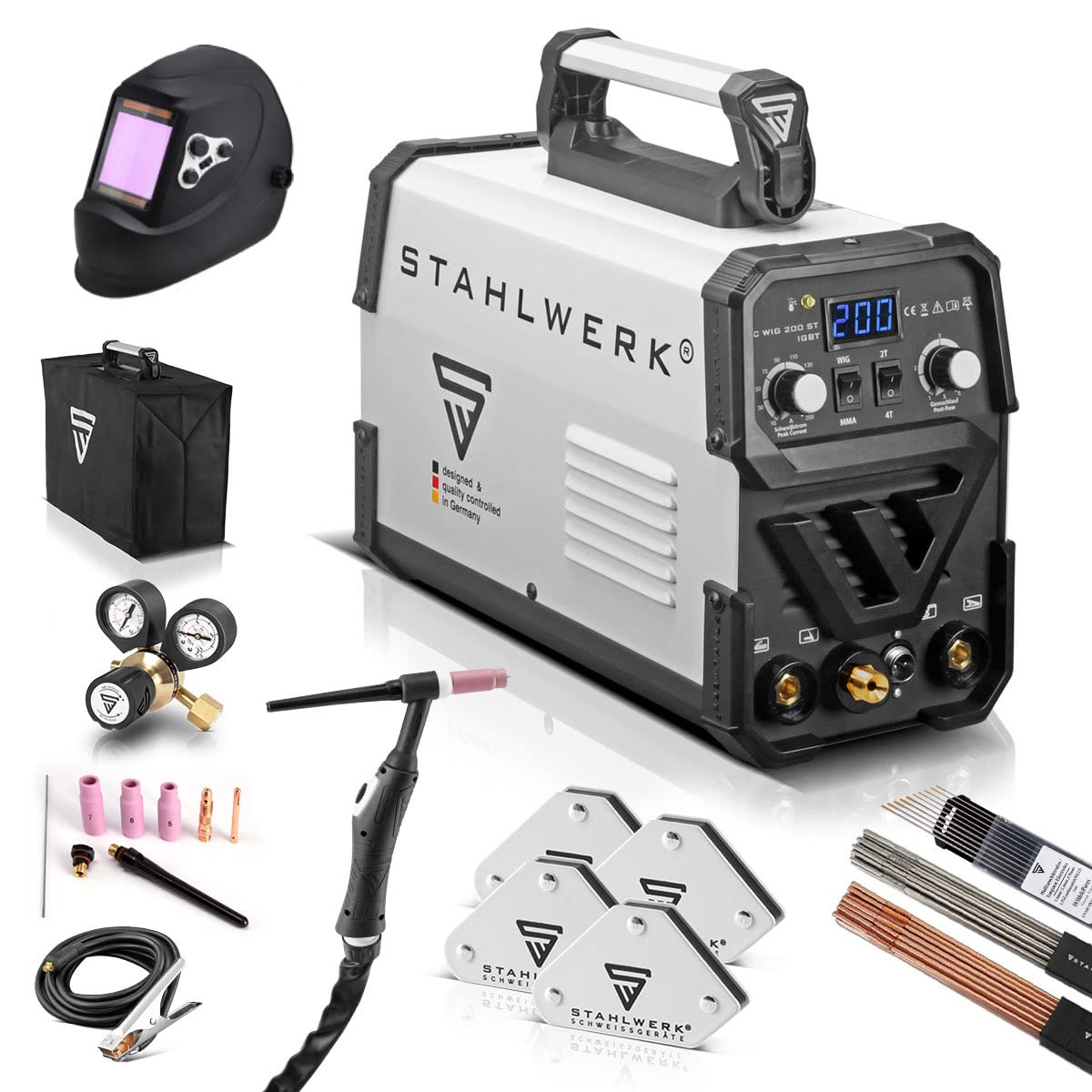 Buy STAHLWERK DC TIG 200 ST IGBT full equipment set Combined TIG+MMA inverter welder with 200