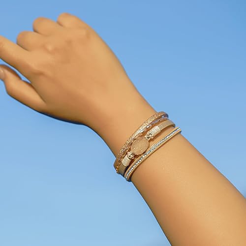 Miniatura 7 de FANCY SHINY Leather Wrap Bracelet Boho Cuff Bracelets Crystal Bead Bracelet with Clasp Jewelry Gifts for Women Teen Girls