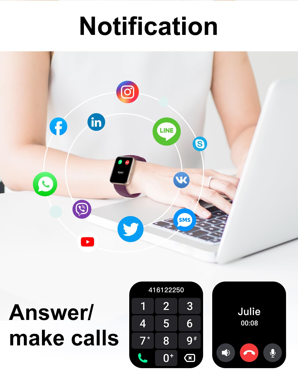 Dakofied Smartwatch Donna Chiamate Bluetooth Smart Watch con Contapassi Cardiofrequenzimetro da Polso Saturimetro Orologio Fitness Impermeabile IP68 Notifice di WhatsApp per Android iOS