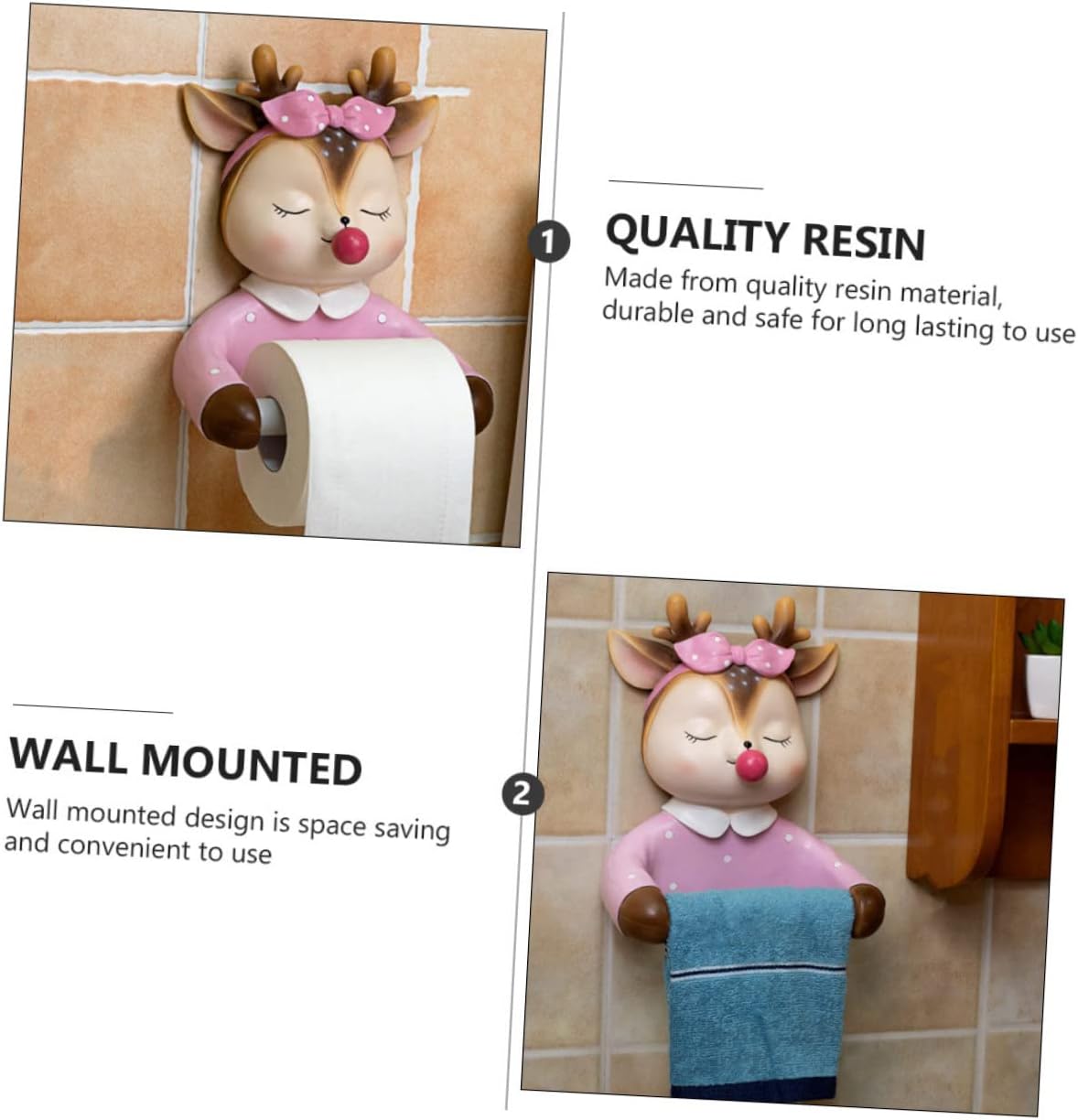 Cabilock 1pc Sika Deer Roll Paper Box Pink Decorative Paper Rack Cartoon Tissue Shelf Toilet Paper Holder Lovely Tissue Holder Cartoon Storage Rack Bathroom Accessory Tissue Rack Resin