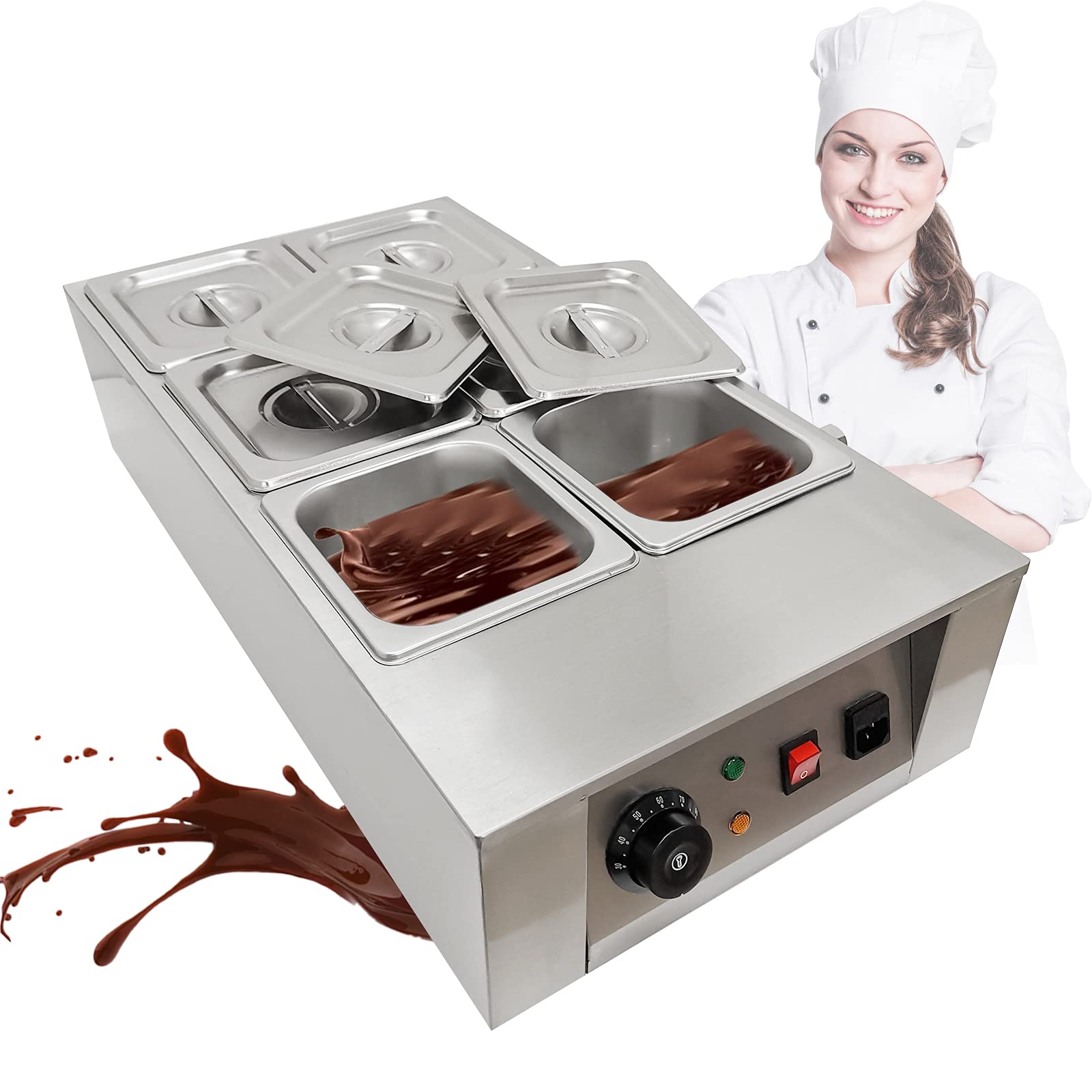 Fondoir à chocolat 6 réservoirs Machine à tempérer le chocolat Fondoir à chocolat 0-80°C Machine à fondre le chocolat en acier inoxydable