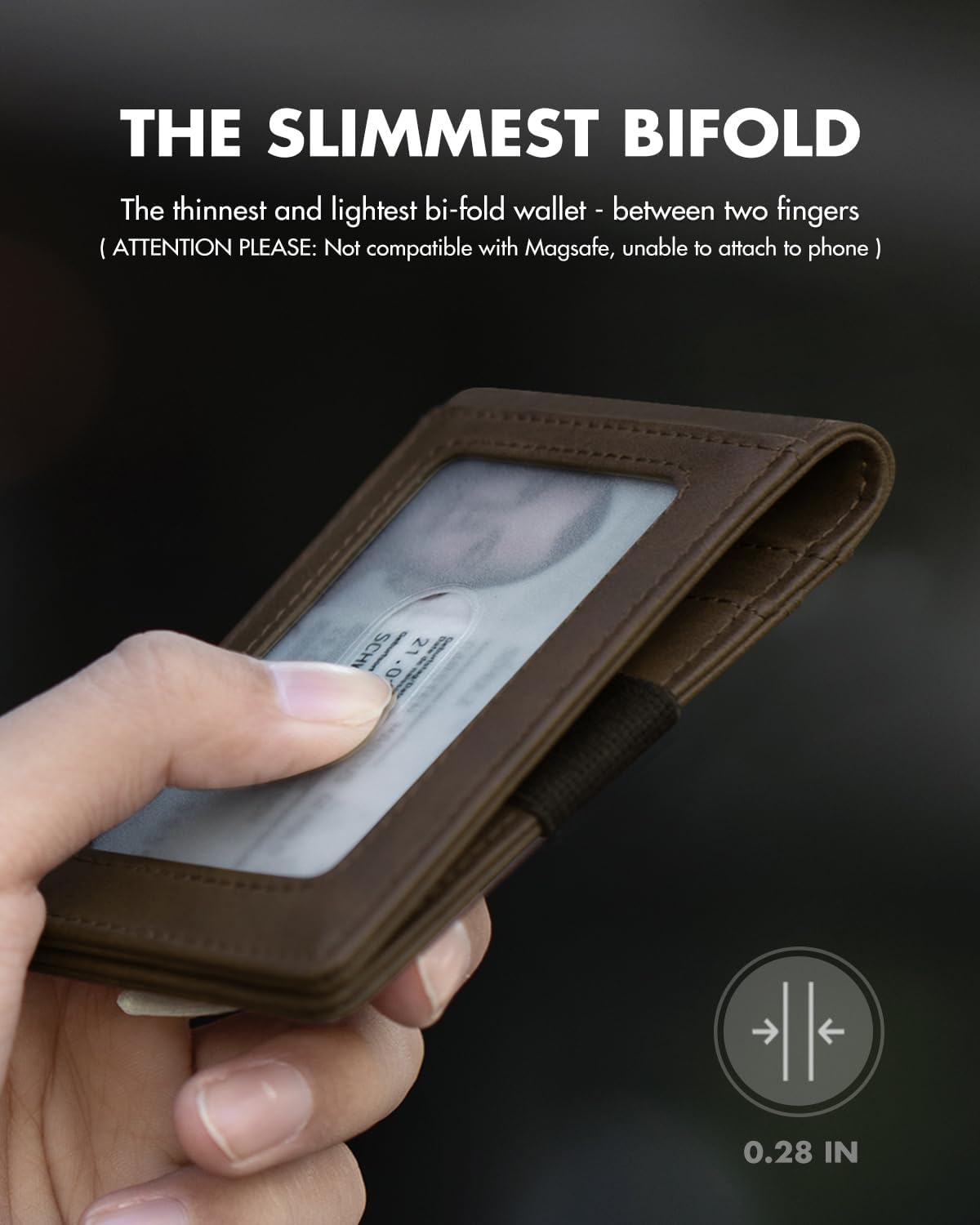 iwantit 3 in 1 MagSafe Wallet Men: Slim Bifold Money Clip + Smart Pop up Card Holder - Cash Strap, Men’s Minimalist Magnetic Wallet, ID Window, Premium Leather (Nubuck Brown) - Image 5