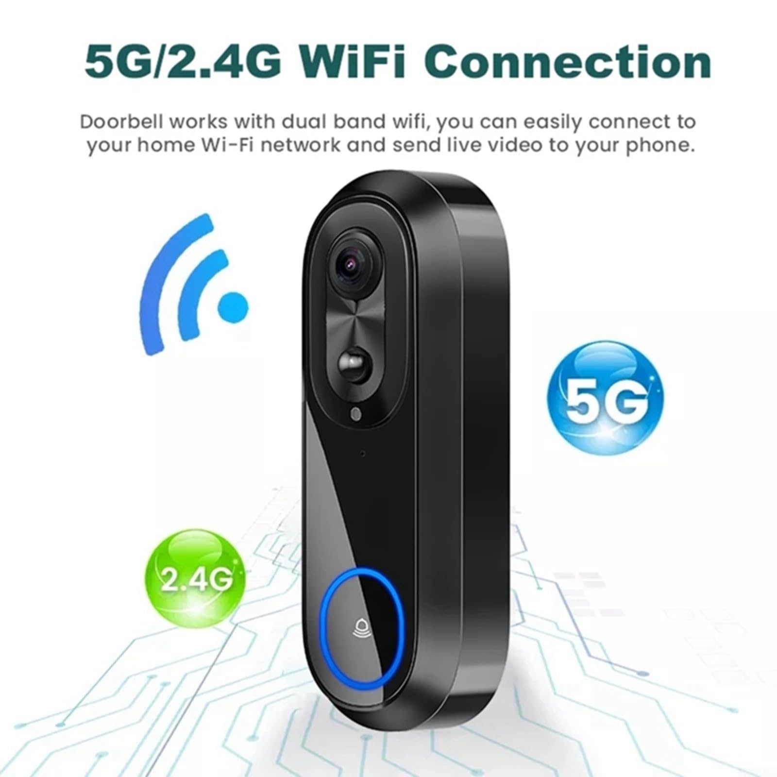 Sonnette vidéo sans fil intelligente avec HD 1080p, IP65 résistant aux intempéries, objectif grand angle et interphone intelligent pour Tuya