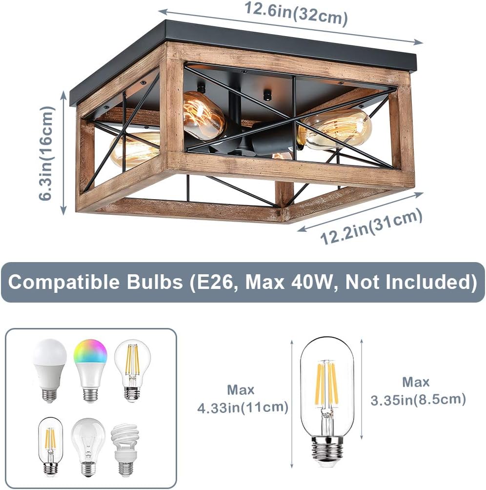 Up To 40% OFF Eyassi Wooden Flush Mount Ceiling Lights, 4-Light Farmhouse Close to Ceiling Lighting Fixtures Black Ceiling Lamp for Kitchen Island Living Room Bedroom Hallway Laundry Entryway Buy 1 get 1 Eyassi Wooden Flush Mount Ceiling Lights, 4-Light Farmhouse Close to Ceiling Lighting Fixtures Black Ceiling Lamp for Kitchen Island Living Room Bedroom Hallway Laundry Entryway